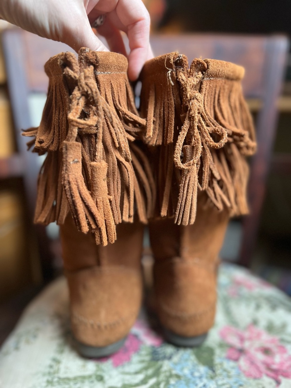 Minnetonka Brown Suede Fringe Boots - Picture 5 of 8